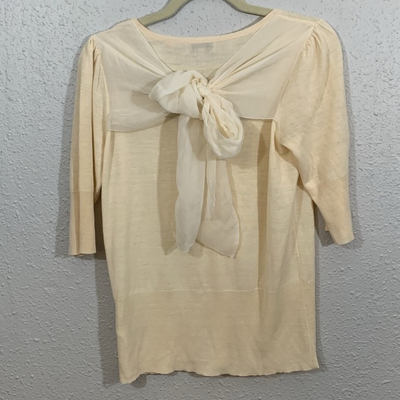 Ted Baker London 100% Silk Ruff Front Bow Back Cream Cardigan Sweater size S - Picture 8 of 15
